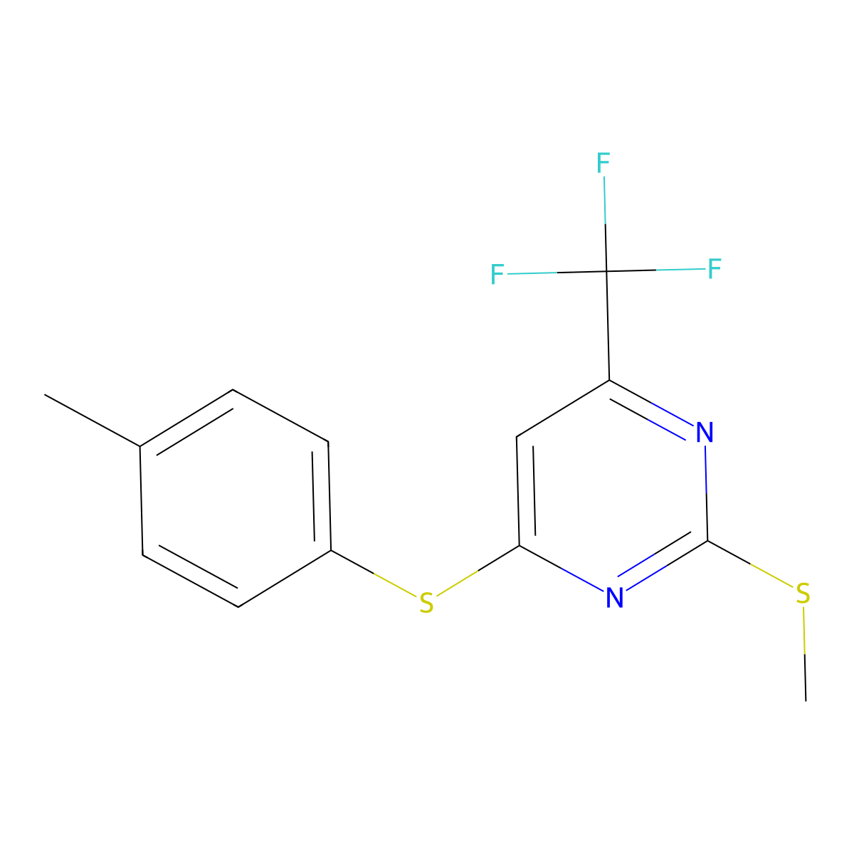 Methyl 4-[(4-methylphenyl)sulfanyl]-6-(trifluoromethyl)-2-pyrimidinyl sulfide molecular structure, CAS 303988-36-5