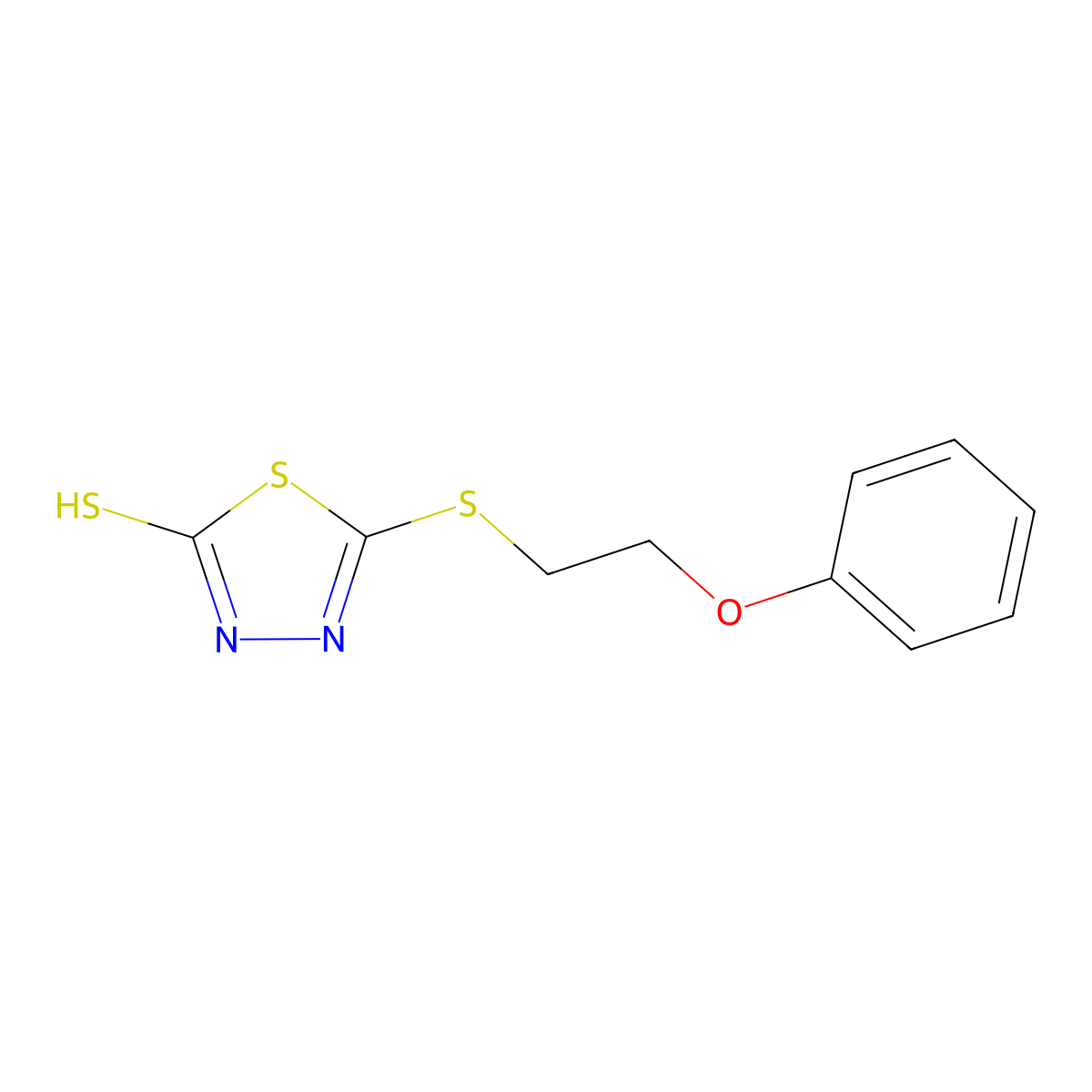 5-[(2-Phenoxyethyl)sulfanyl]-1,3,4-thiadiazol-2-ylhydrosulfide molecular structure, CAS 303988-38-7