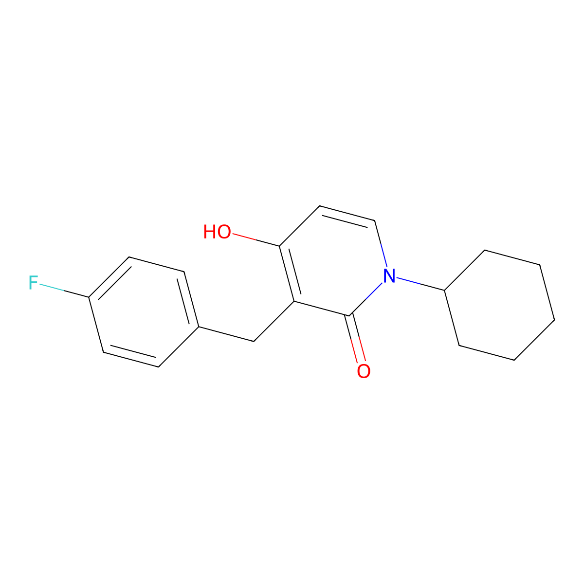 1-cyclohexyl-3-(4-fluorobenzyl)-4-hydroxy-2(1H)-pyridinone molecular structure, CAS 303988-39-8