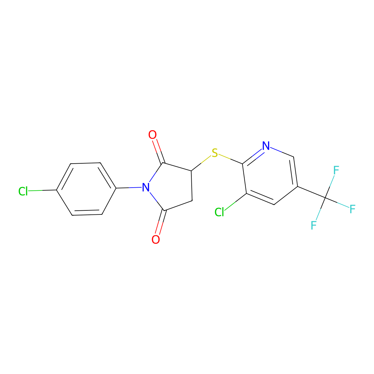 1-(4-chlorophenyl)-3-{[3-chloro-5-(trifluoromethyl)-2-pyridinyl]sulfanyl}dihydro-1H-pyrrole-2,5-dione molecular structure, CAS 303988-45-6