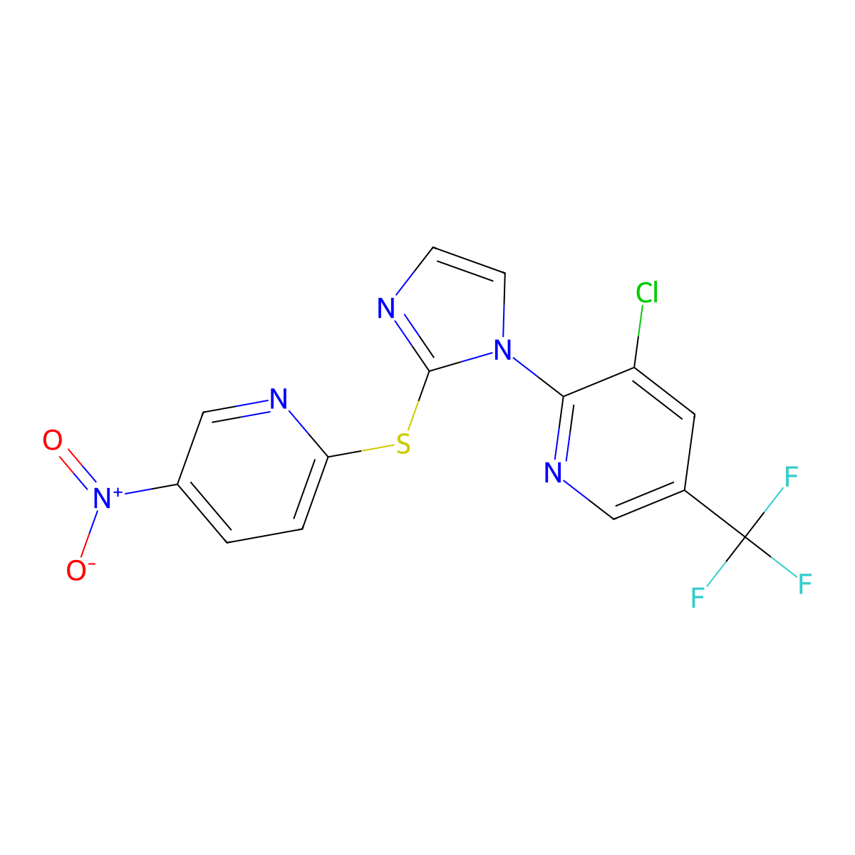 3-chloro-2-{2-[(5-nitro-2-pyridinyl)sulfanyl]-1H-imidazol-1-yl}-5-(trifluoromethyl)pyridine molecular structure, CAS 303988-46-7