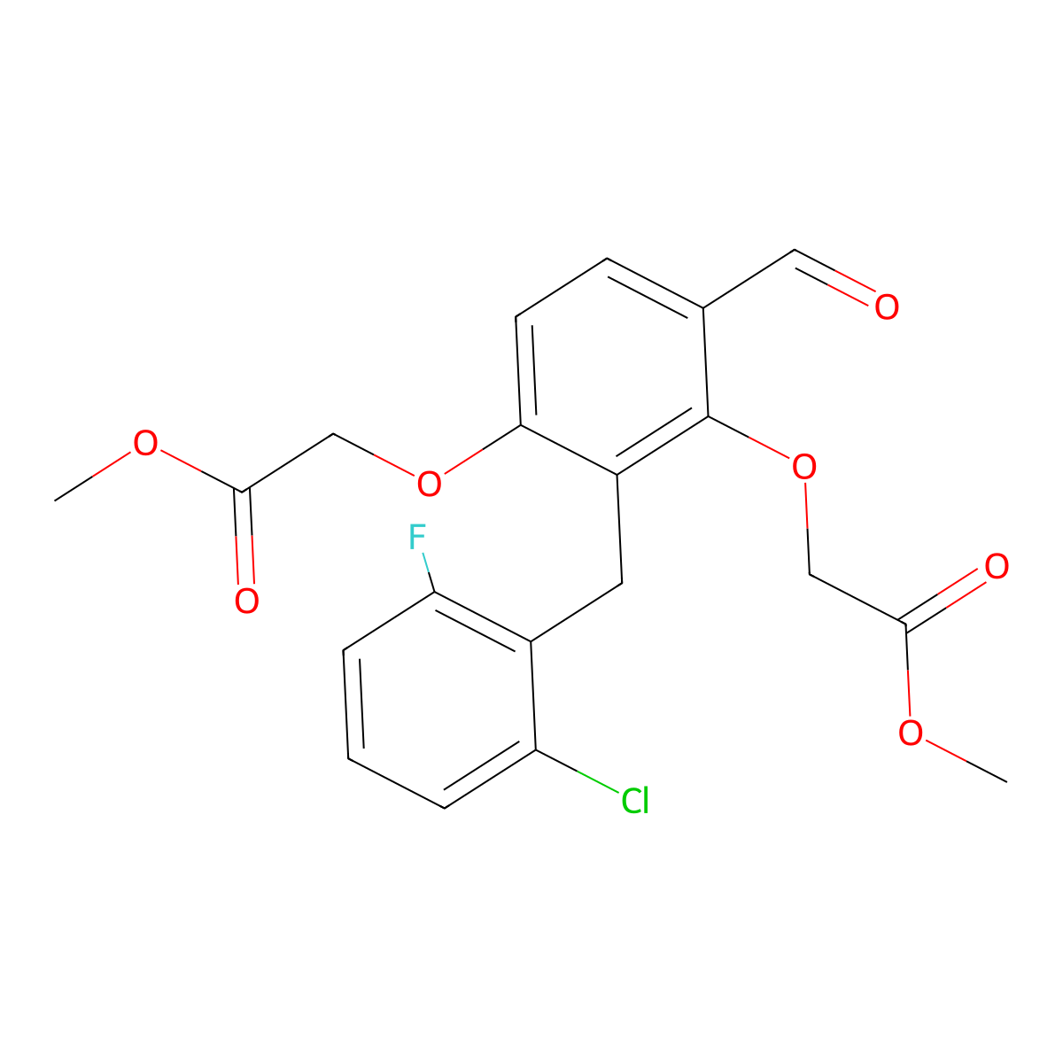 Methyl 2-[2-(2-chloro-6-fluorobenzyl)-4-formyl-3-(2-methoxy-2-oxoethoxy)phenoxy]acetate molecular structure, CAS 303994-40-3