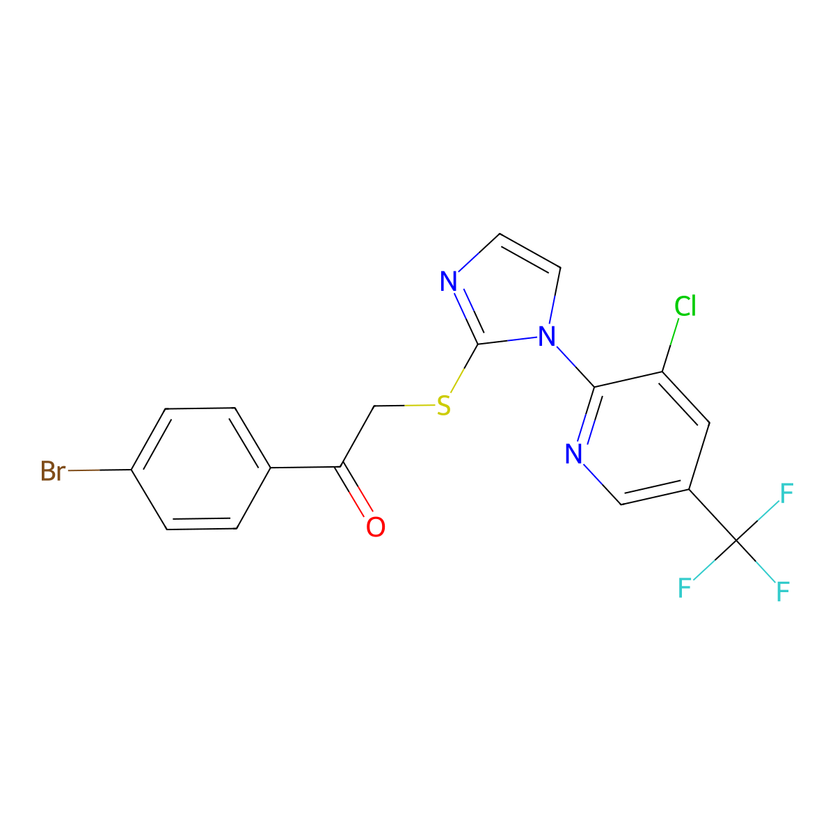 1-(4-bromophenyl)-2-({1-[3-chloro-5-(trifluoromethyl)-2-pyridinyl]-1H-imidazol-2-yl}sulfanyl)-1-ethanone molecular structure, CAS 303994-43-6