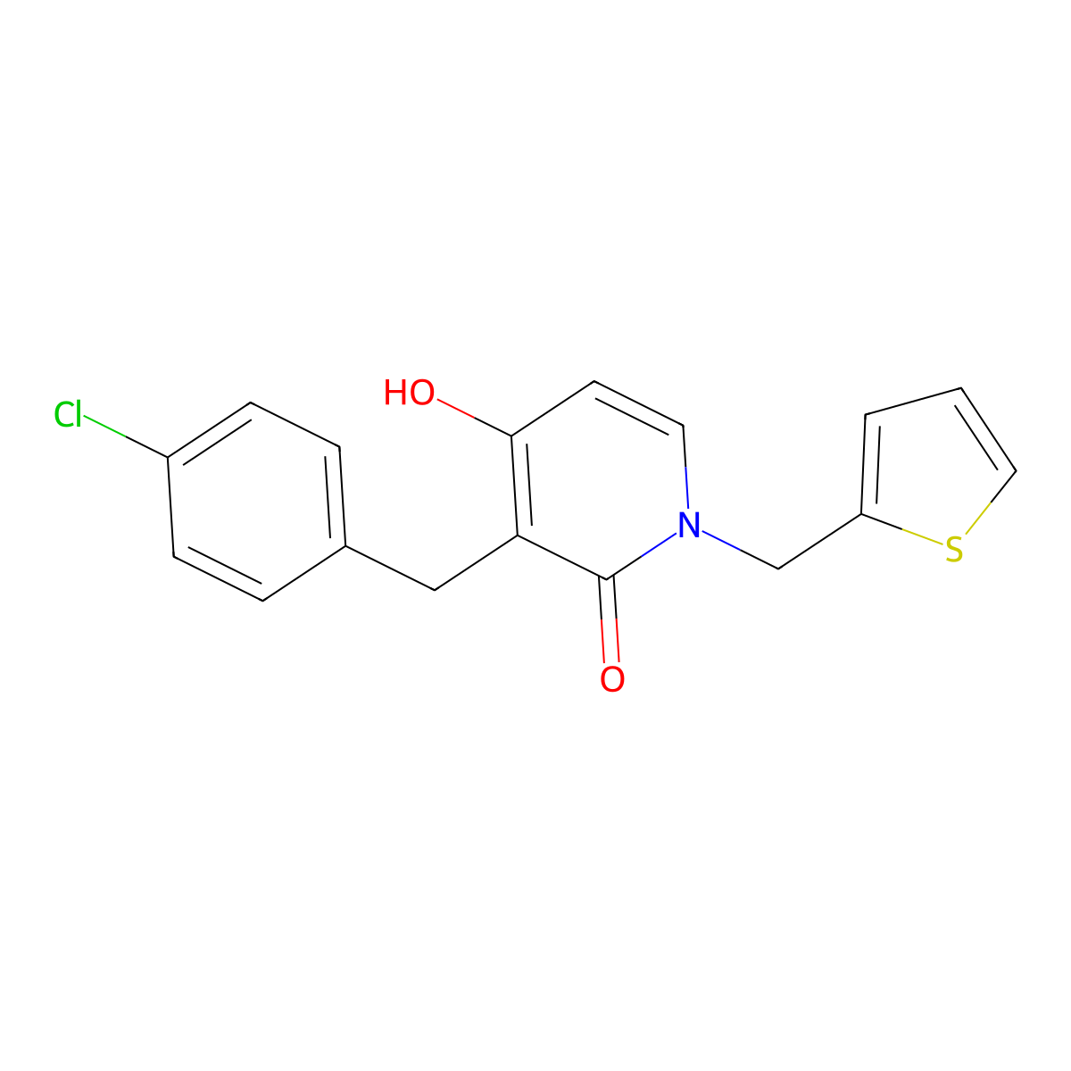 3-(4-chlorobenzyl)-4-hydroxy-1-(2-thienylmethyl)-2(1H)-pyridinone molecular structure, CAS 303994-53-8