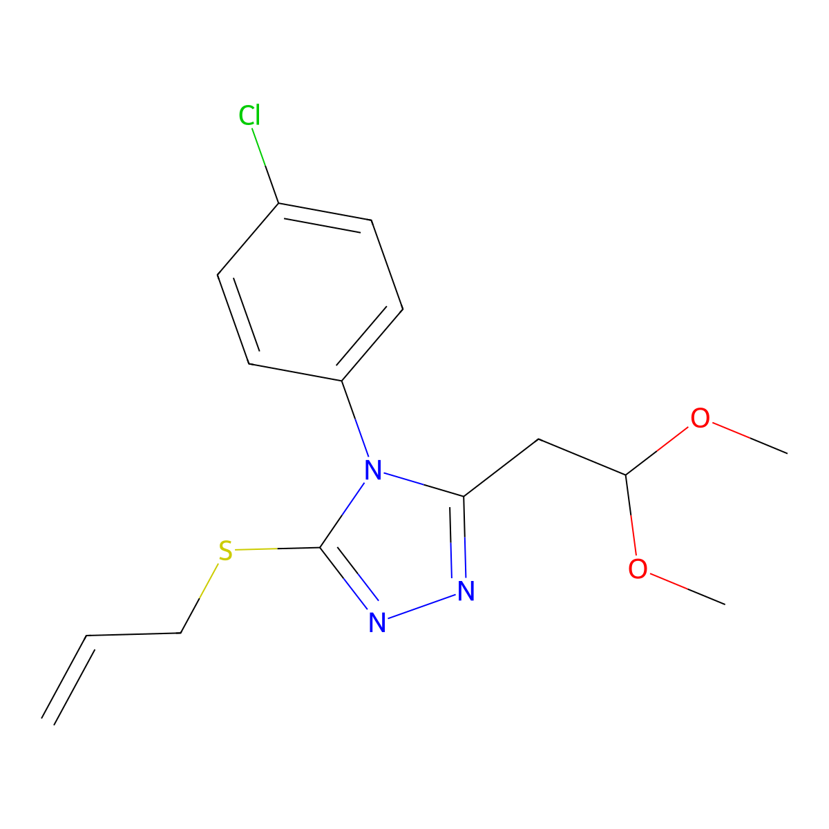 3-(allylsulfanyl)-4-(4-chlorophenyl)-5-(2,2-dimethoxyethyl)-4H-1,2,4-triazole molecular structure, CAS 303995-11-1