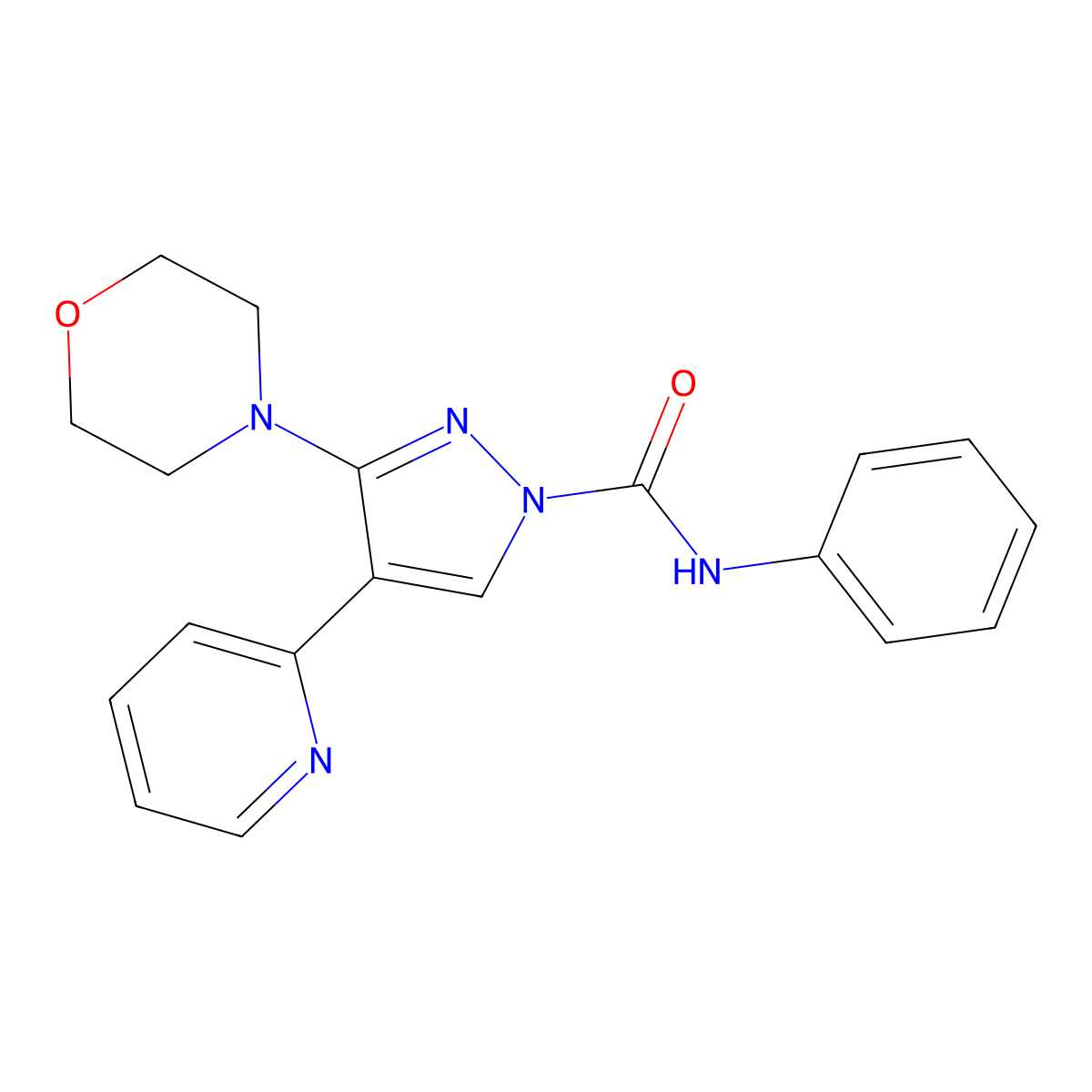 3-morpholino-N-phenyl-4-(2-pyridinyl)-1H-pyrazole-1-carboxamide molecular structure, CAS 303995-18-8