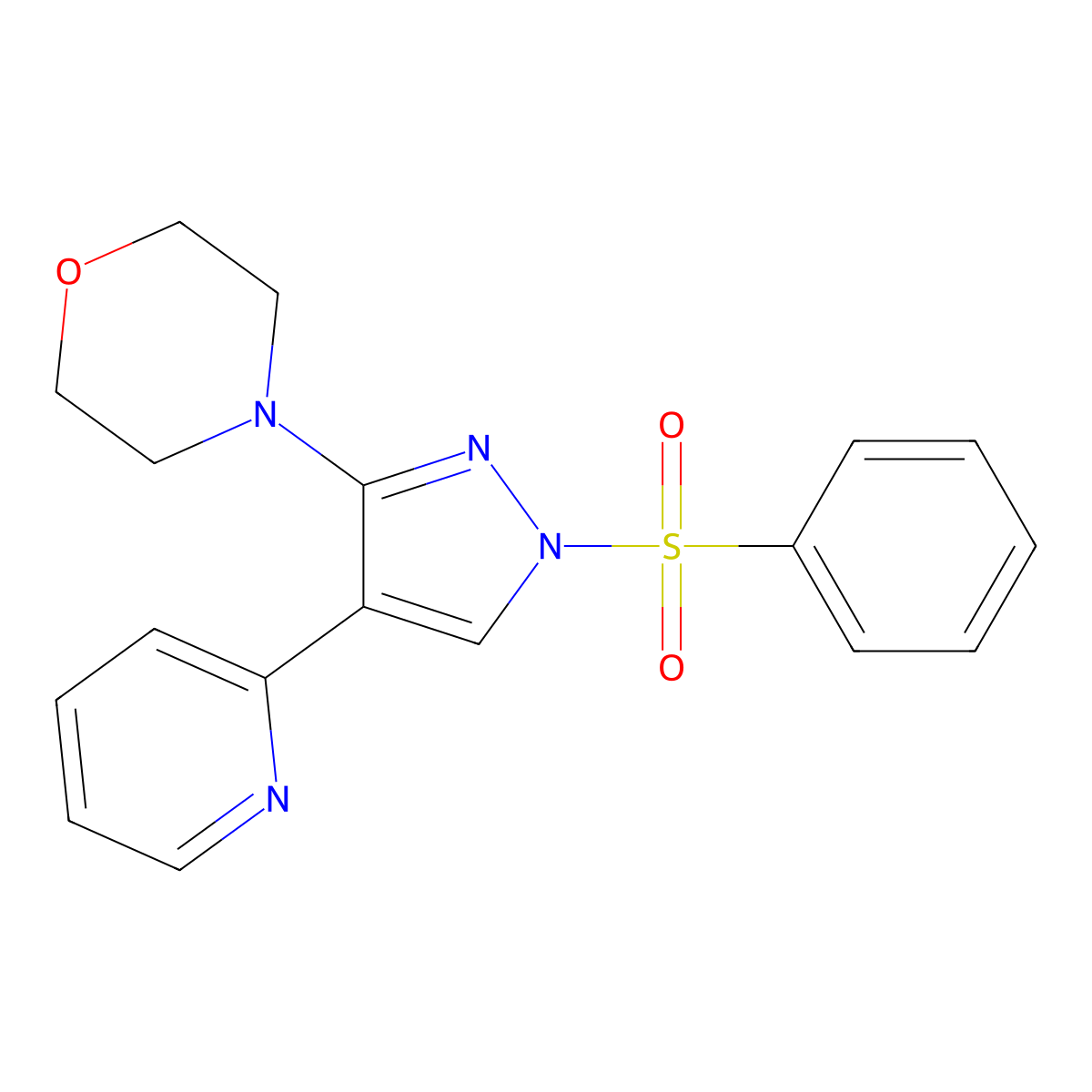 4-[1-(phenylsulfonyl)-4-(2-pyridinyl)-1H-pyrazol-3-yl]morpholine molecular structure, CAS 303995-21-3