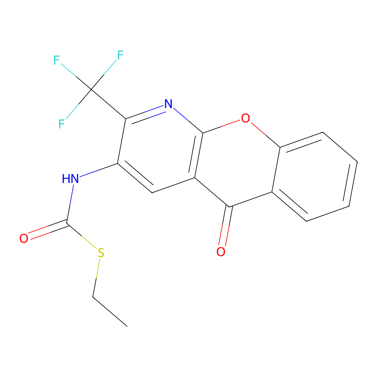 S-ethyl N-[5-oxo-2-(trifluoromethyl)-5H-chromeno[2,3-b]pyridin-3-yl]carbamothioate molecular structure, CAS 303995-29-1