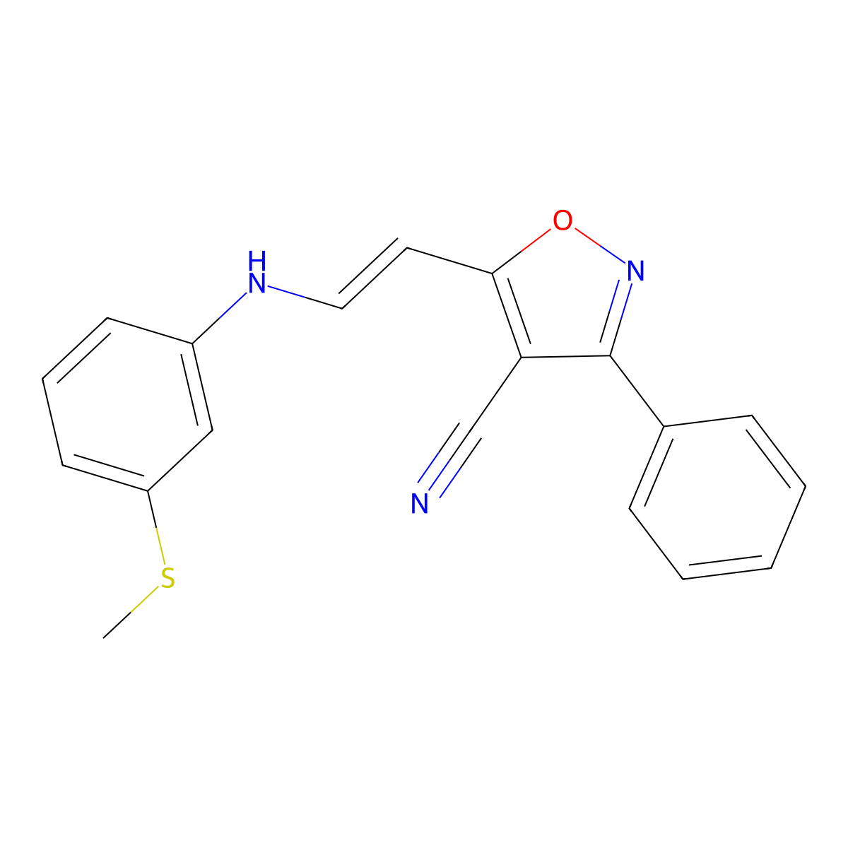 5-{2-[3-(Methylsulfanyl)anilino]vinyl}-3-phenyl-4-isoxazolecarbonitrile molecular structure, CAS 303995-78-0