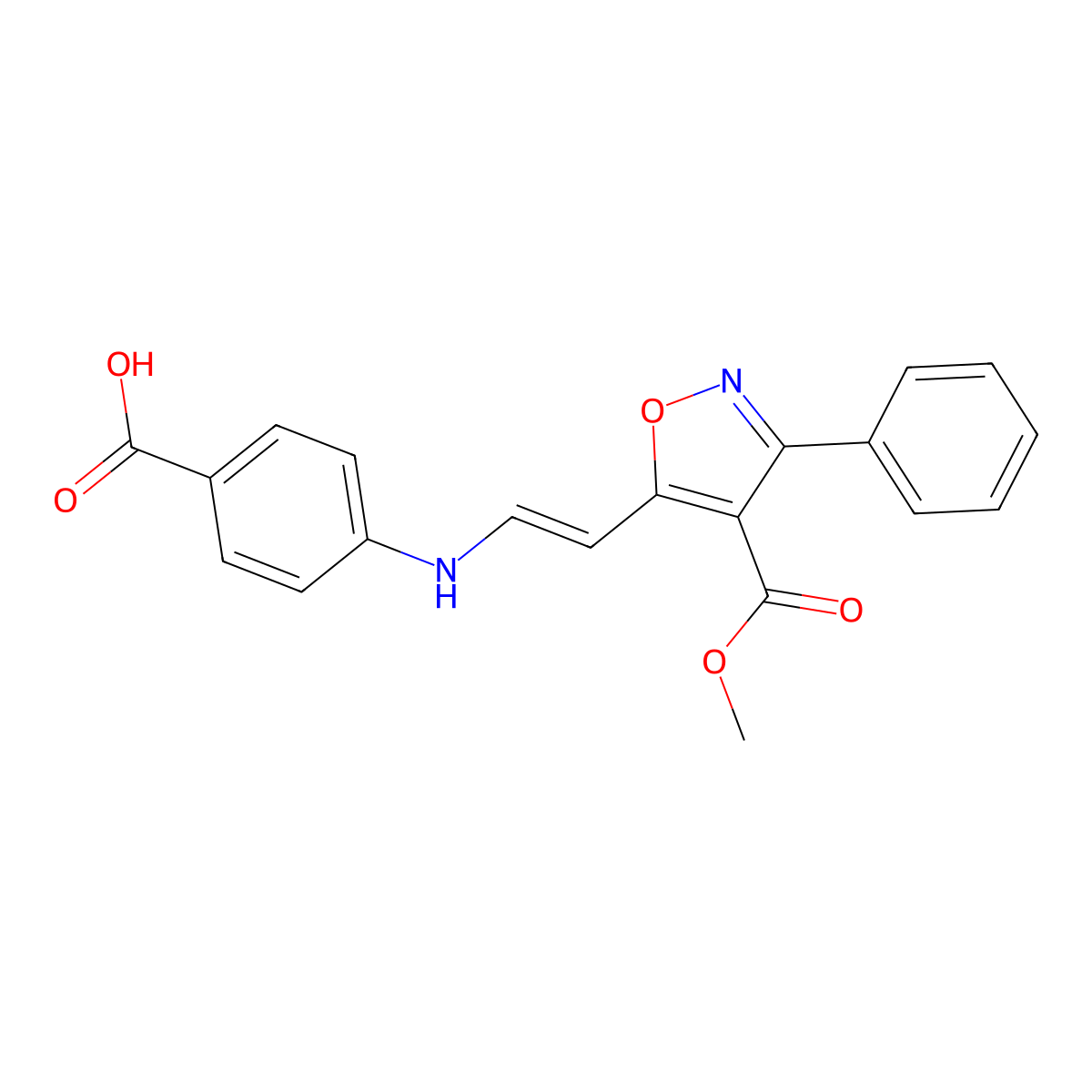 4-({2-[4-(Methoxycarbonyl)-3-phenyl-5-isoxazolyl]vinyl}amino)benzenecarboxylic acid molecular structure, CAS 303995-80-4