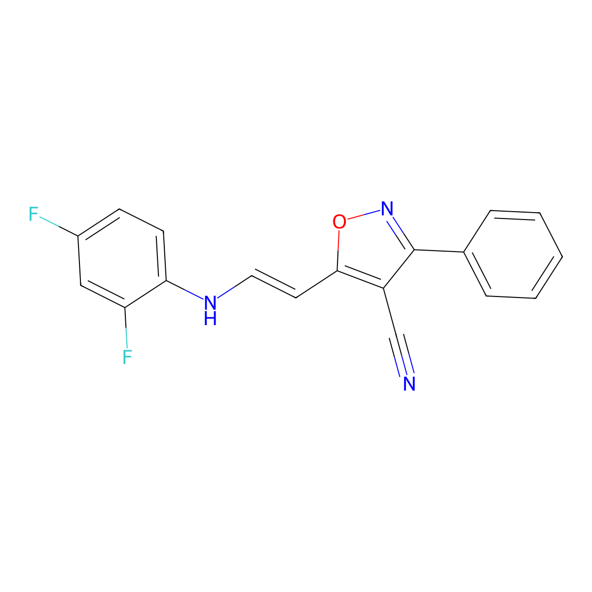 5-[2-(2,4-Difluoroanilino)vinyl]-3-phenyl-4-isoxazolecarbonitrile molecular structure, CAS 303995-81-5