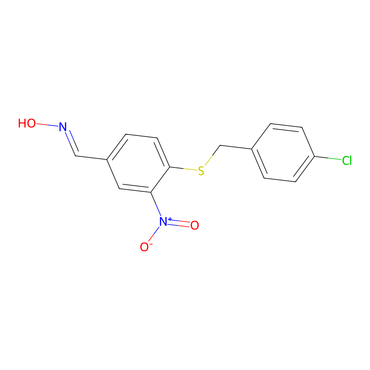 4-[(4-Chlorobenzyl)sulfanyl]-3-nitrobenzenecarbaldehyde oxime molecular structure, CAS 303996-06-7