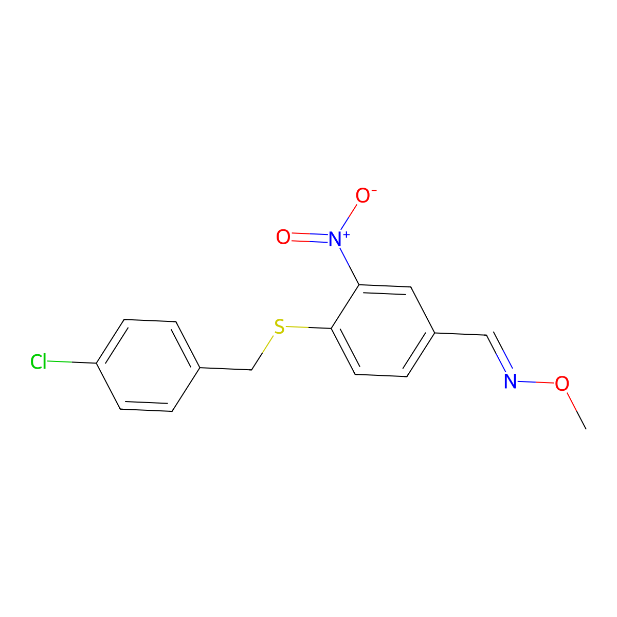 4-[(4-chlorobenzyl)sulfanyl]-3-nitrobenzenecarbaldehyde O-methyloxime molecular structure, CAS 303996-07-8
