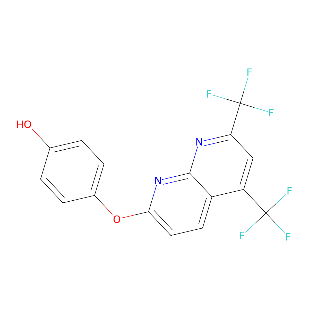 4-{[5,7-Bis(trifluoromethyl)[1,8]naphthyridin-2-yl]oxy}benzenol molecular structure, CAS 303996-31-8