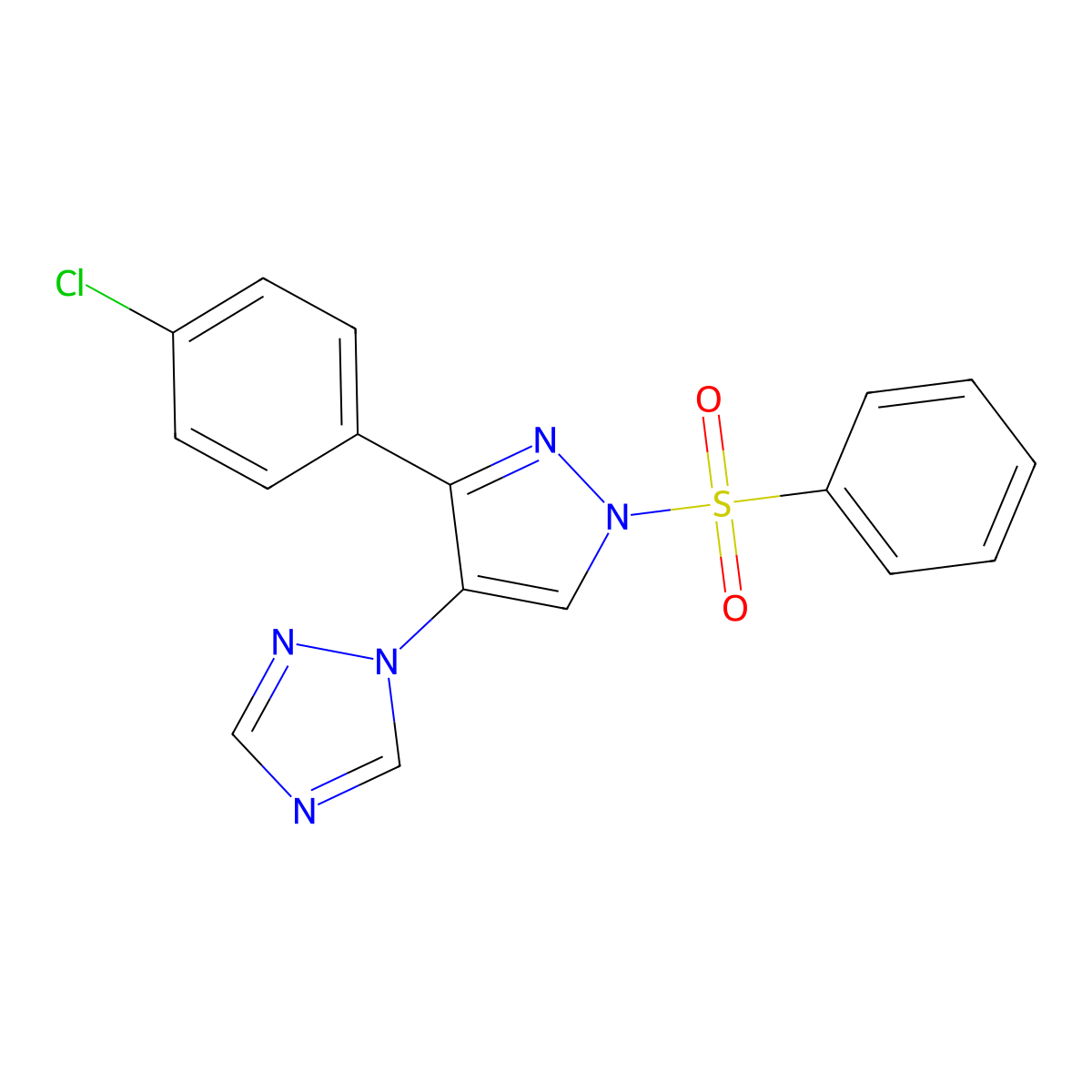 1-[3-(4-chlorophenyl)-1-(phenylsulfonyl)-1H-pyrazol-4-yl]-1H-1,2,4-triazole molecular structure, CAS 303996-72-7