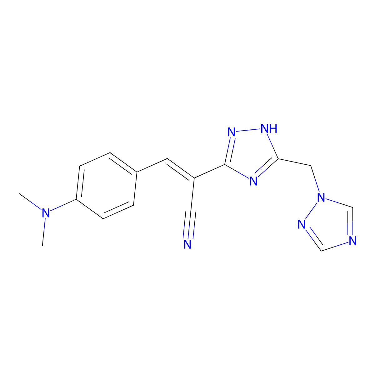 3-[4-(dimethylamino)phenyl]-2-[5-(1H-1,2,4-triazol-1-ylmethyl)-1H-1,2,4-triazol-3-yl]acrylonitrile molecular structure, CAS 303996-79-4