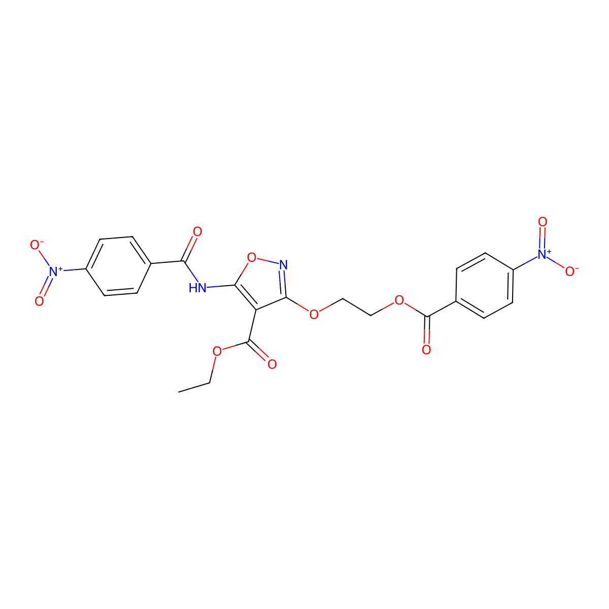 Ethyl 5-[(4-nitrobenzoyl)amino]-3-{2-[(4-nitrobenzoyl)oxy]ethoxy}-4-isoxazolecarboxylate molecular structure, CAS 303997-09-3