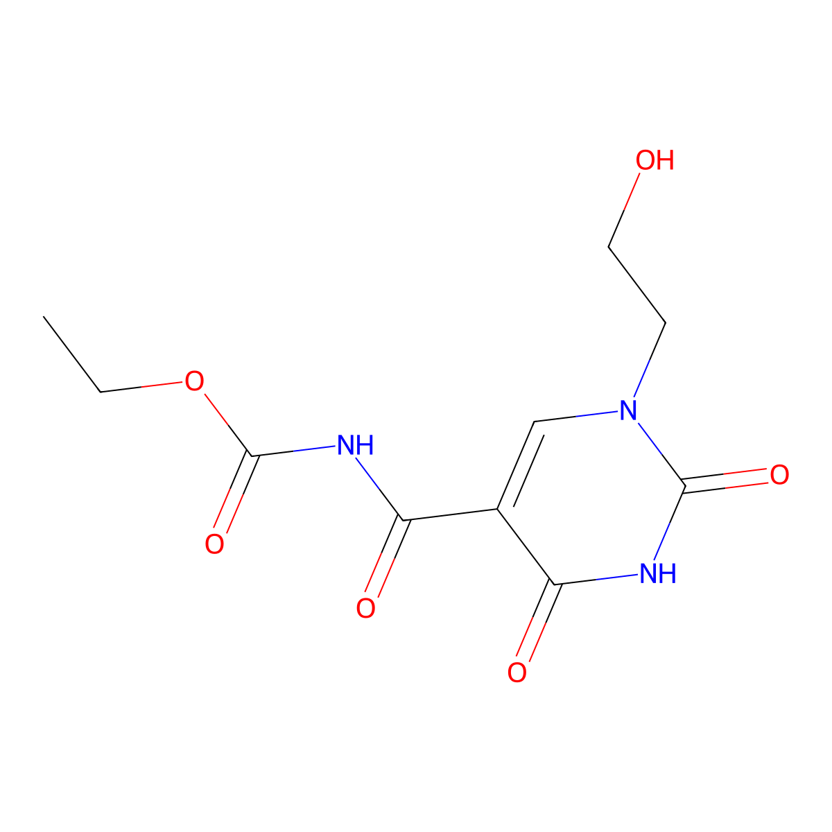 ethyl N-{[1-(2-hydroxyethyl)-2,4-dioxo-1,2,3,4-tetrahydro-5-pyrimidinyl]carbonyl}carbamate molecular structure, CAS 303997-18-4