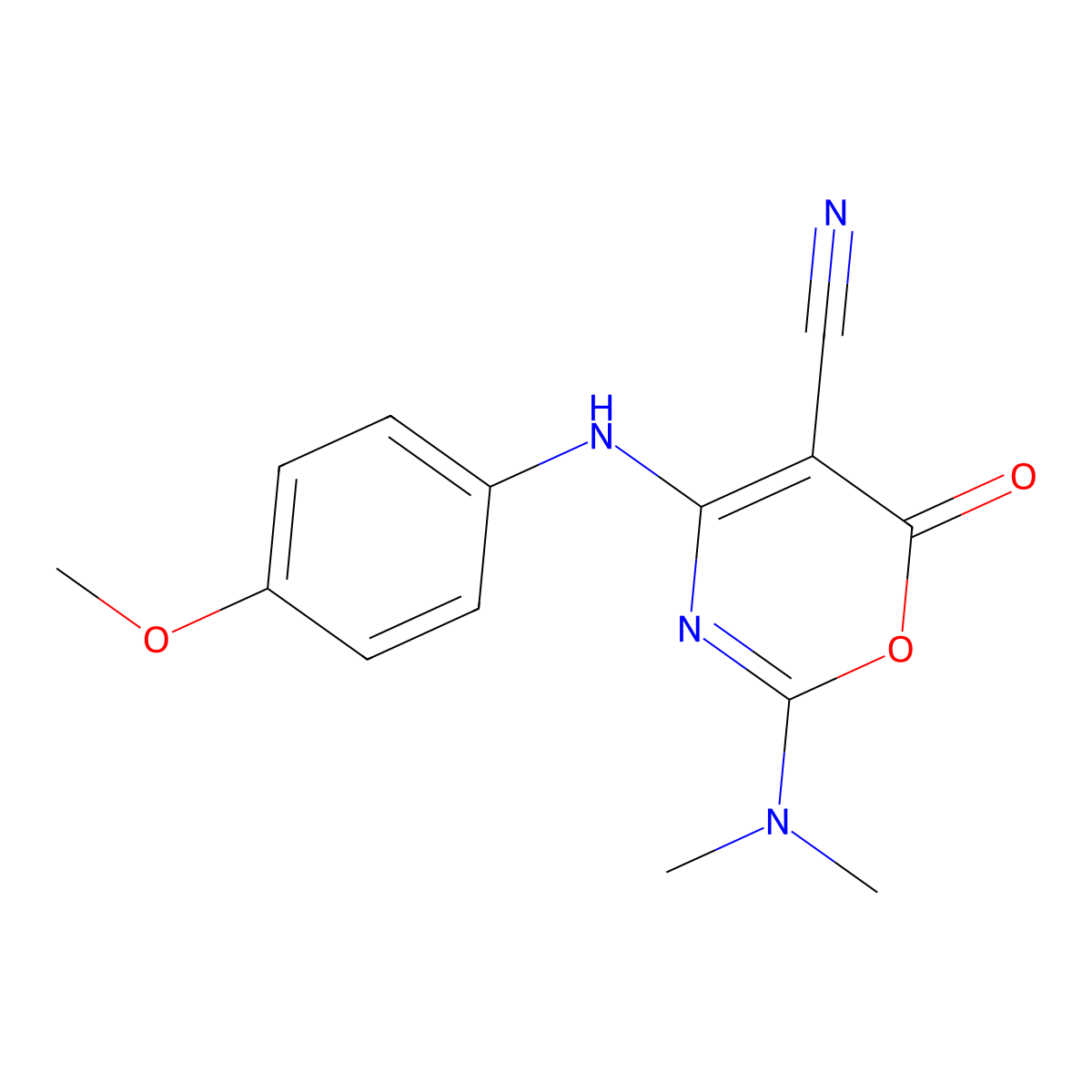 2-(dimethylamino)-4-(4-methoxyanilino)-6-oxo-6H-1,3-oxazine-5-carbonitrile molecular structure, CAS 303997-21-9