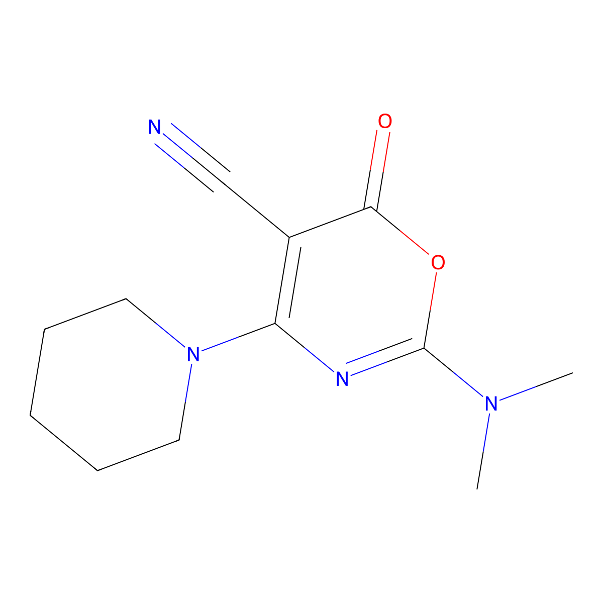 2-(dimethylamino)-6-oxo-4-piperidino-6H-1,3-oxazine-5-carbonitrile molecular structure, CAS 303997-25-3