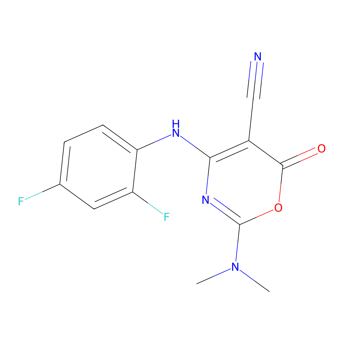4-(2,4-difluoroanilino)-2-(dimethylamino)-6-oxo-6H-1,3-oxazine-5-carbonitrile molecular structure, CAS 303997-26-4