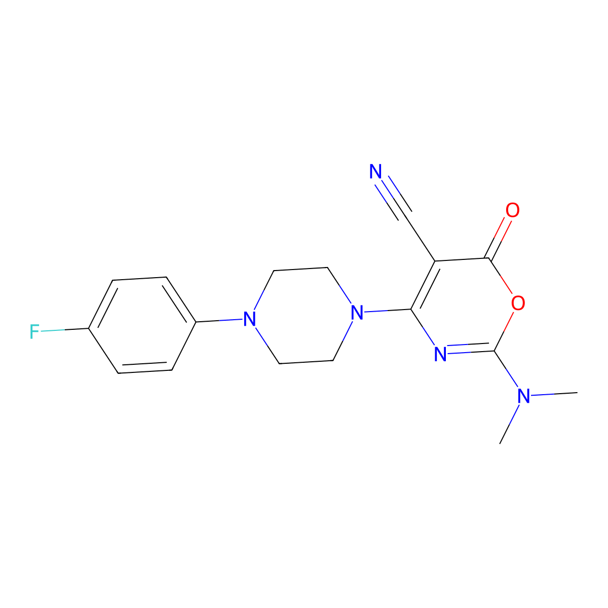 2-(dimethylamino)-4-[4-(4-fluorophenyl)piperazino]-6-oxo-6H-1,3-oxazine-5-carbonitrile molecular structure, CAS 303997-31-1