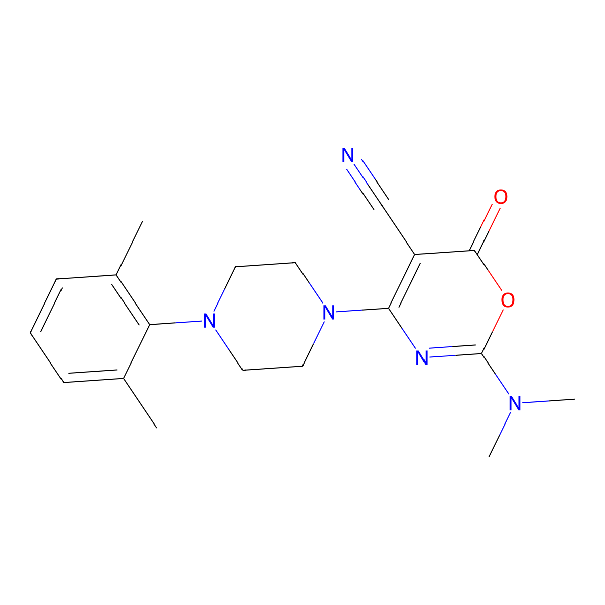 2-(dimethylamino)-4-[4-(2,6-dimethylphenyl)piperazino]-6-oxo-6H-1,3-oxazine-5-carbonitrile molecular structure, CAS 303997-32-2