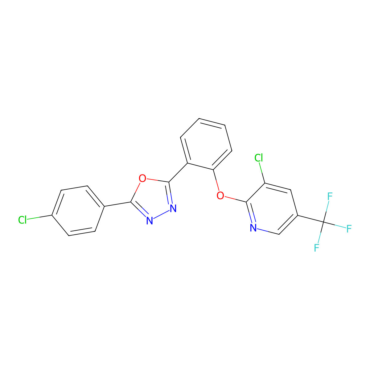 3-Chloro-2-{2-[5-(4-chlorophenyl)-1,3,4-oxadiazol-2-yl]phenoxy}-5-(trifluoromethyl)pyridine molecular structure, CAS 303997-37-7