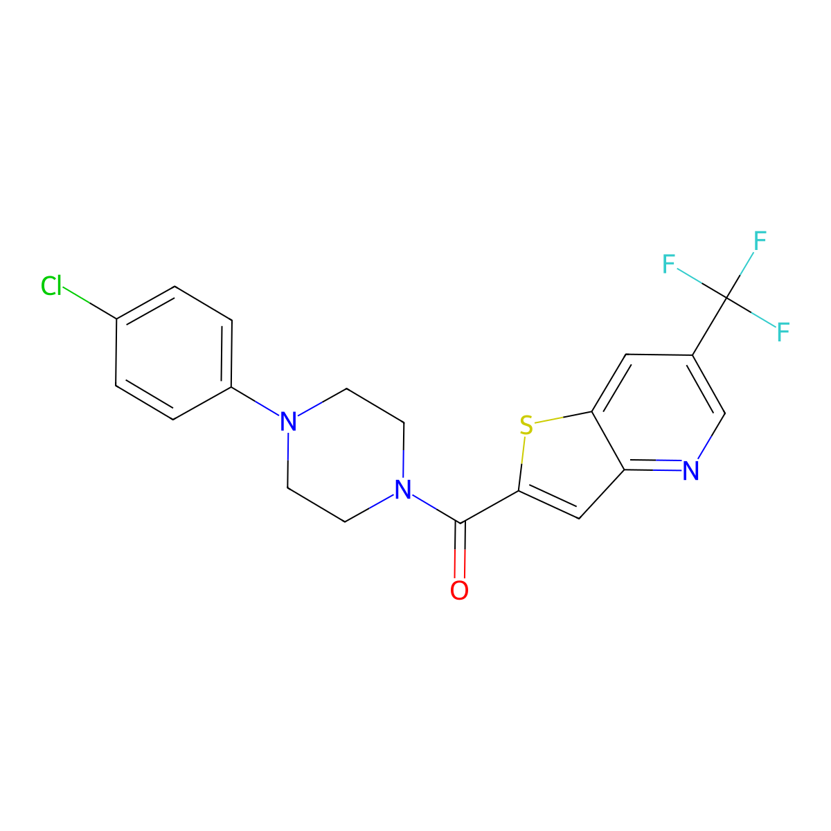(4-(4-Chlorophenyl)piperazino)(6-(trifluoromethyl)thieno[3,2-b]pyridin-2-yl)methanone molecular structure, CAS 303997-59-3