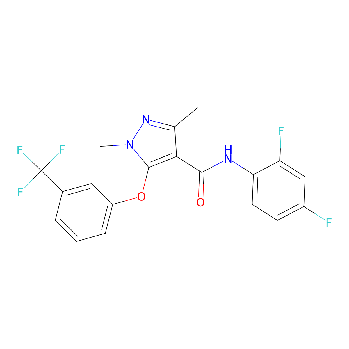 N-(2,4-difluorophenyl)-1,3-dimethyl-5-[3-(trifluoromethyl)phenoxy]-1H-pyrazole-4-carboxamide molecular structure, CAS 303997-89-9