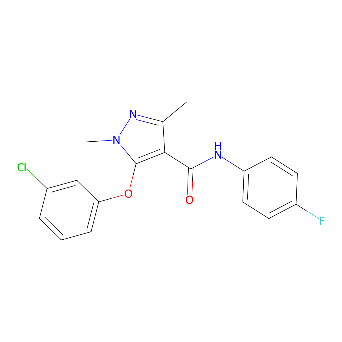 5-(3-chlorophenoxy)-N-(4-fluorophenyl)-1,3-dimethyl-1H-pyrazole-4-carboxamide molecular structure, CAS 303997-93-5