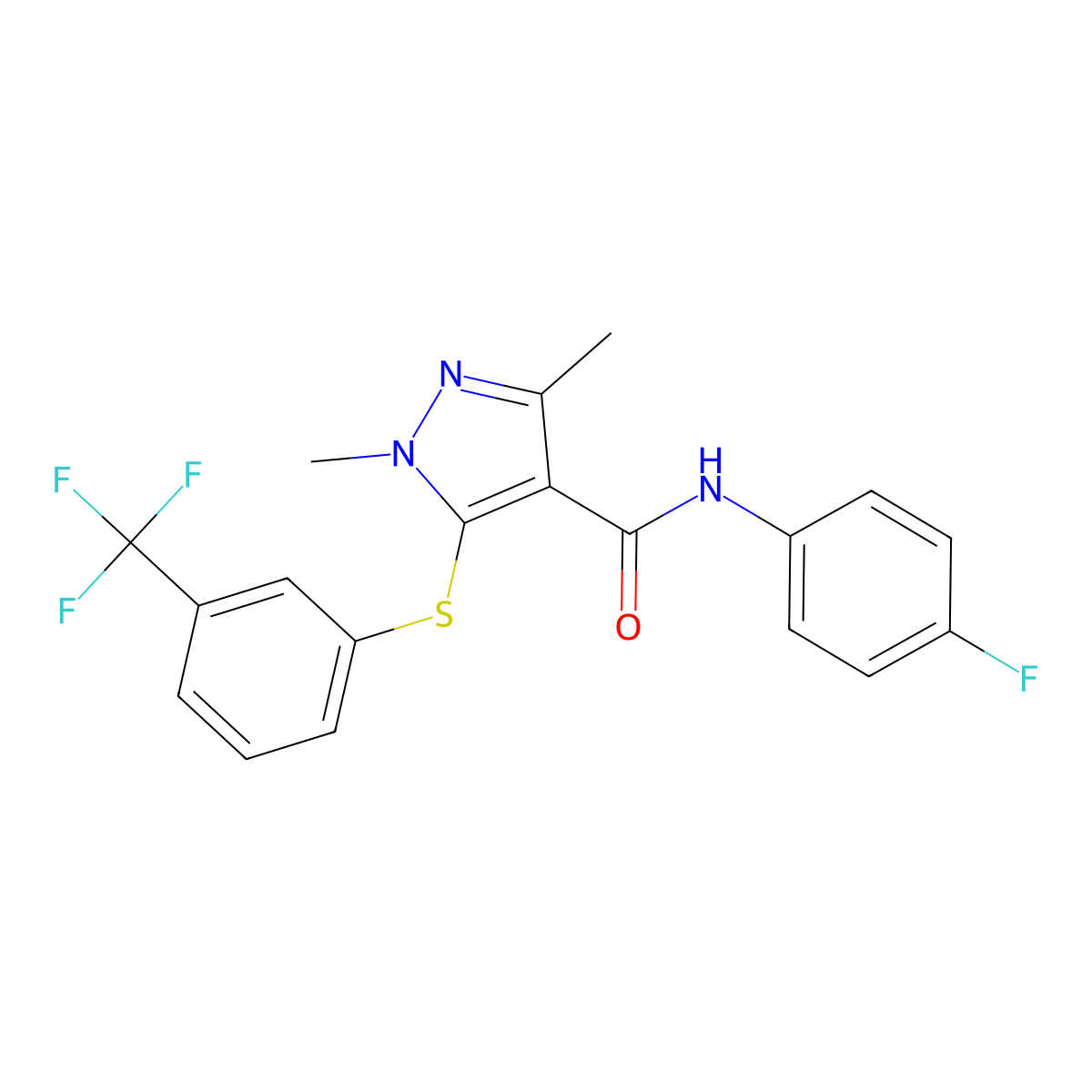 N-(4-fluorophenyl)-1,3-dimethyl-5-{[3-(trifluoromethyl)phenyl]sulfanyl}-1H-pyrazole-4-carboxamide molecular structure, CAS 303997-97-9