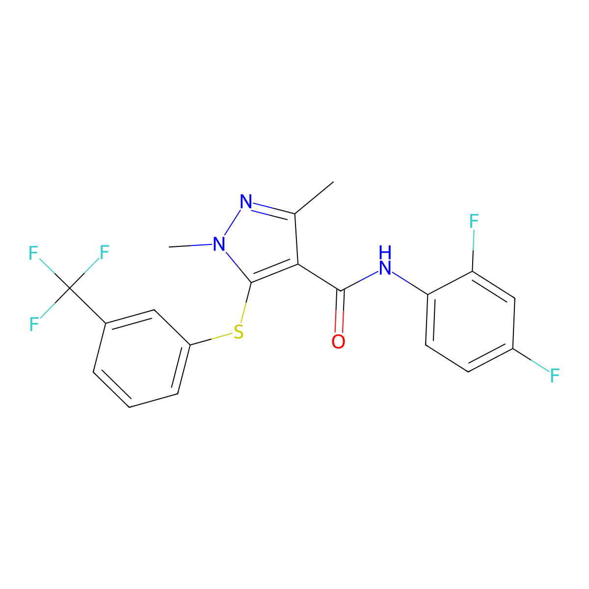 N-(2,4-difluorophenyl)-1,3-dimethyl-5-{[3-(trifluoromethyl)phenyl]sulfanyl}-1H-pyrazole-4-carboxamide molecular structure, CAS 303997-98-0