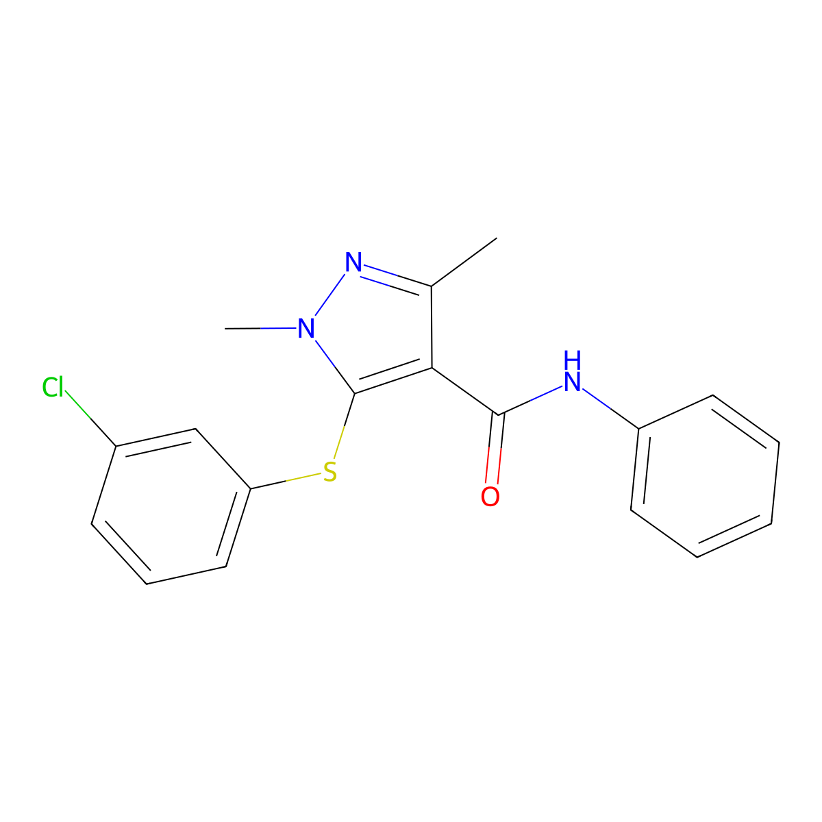 5-[(3-chlorophenyl)sulfanyl]-1,3-dimethyl-N-phenyl-1H-pyrazole-4-carboxamide molecular structure, CAS 303997-99-1