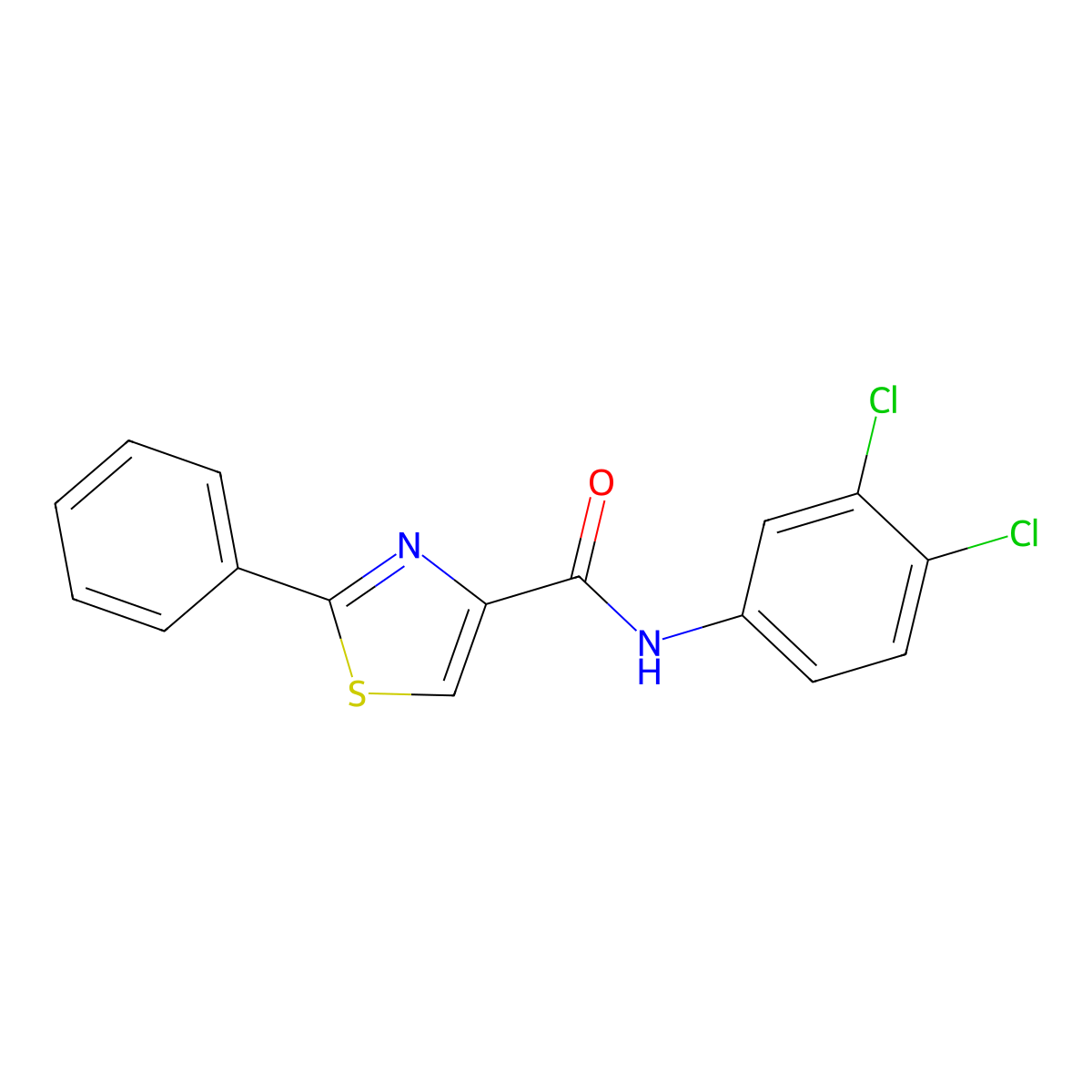 N-(3,4-dichlorophenyl)-2-phenyl-1,3-thiazole-4-carboxamide molecular structure, CAS 303998-43-8