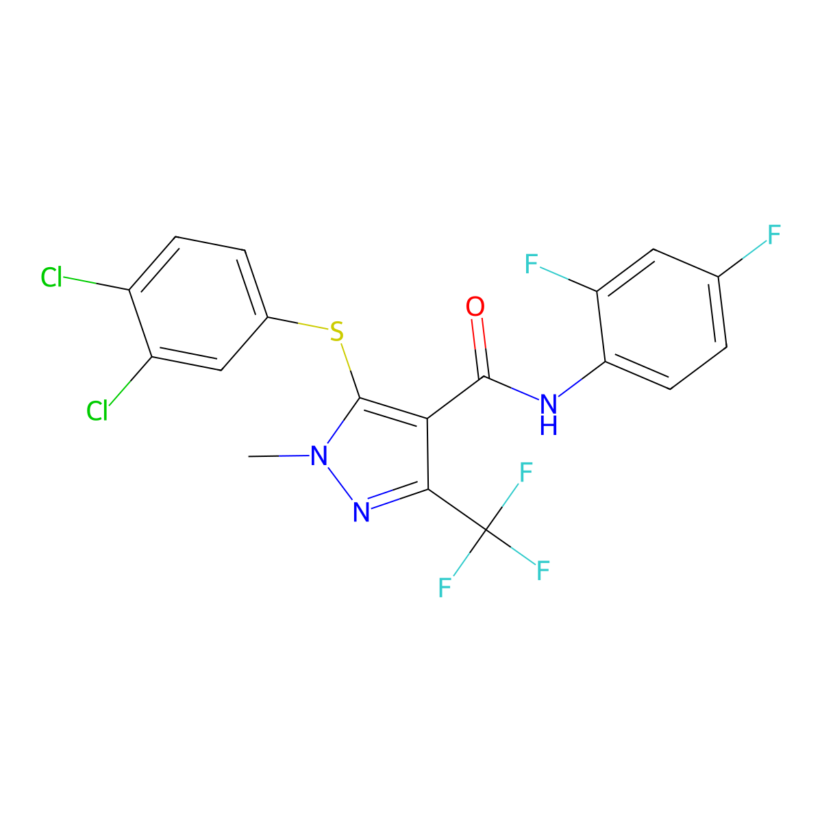 5-[(3,4-dichlorophenyl)sulfanyl]-N-(2,4-difluorophenyl)-1-methyl-3-(trifluoromethyl)-1H-pyrazole-4-carboxamide molecular structure, CAS 303998-52-9