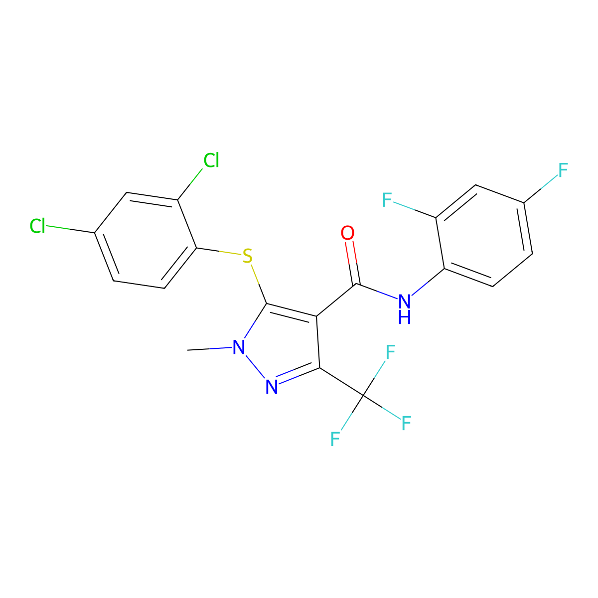 5-[(2,4-dichlorophenyl)sulfanyl]-N-(2,4-difluorophenyl)-1-methyl-3-(trifluoromethyl)-1H-pyrazole-4-carboxamide molecular structure, CAS 303998-54-1