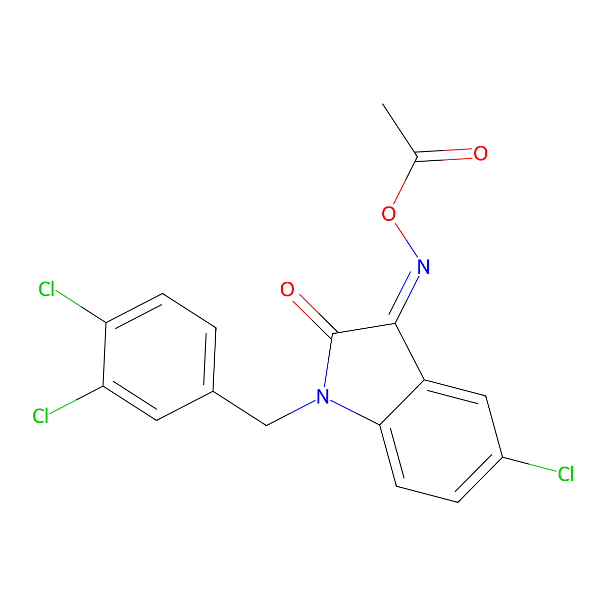 1H-Indole-2,3-dione, 5-chloro-1-[(3,4-dichlorophenyl)methyl]-, 3-(O-acetyloxime) molecular structure, CAS 303998-55-2