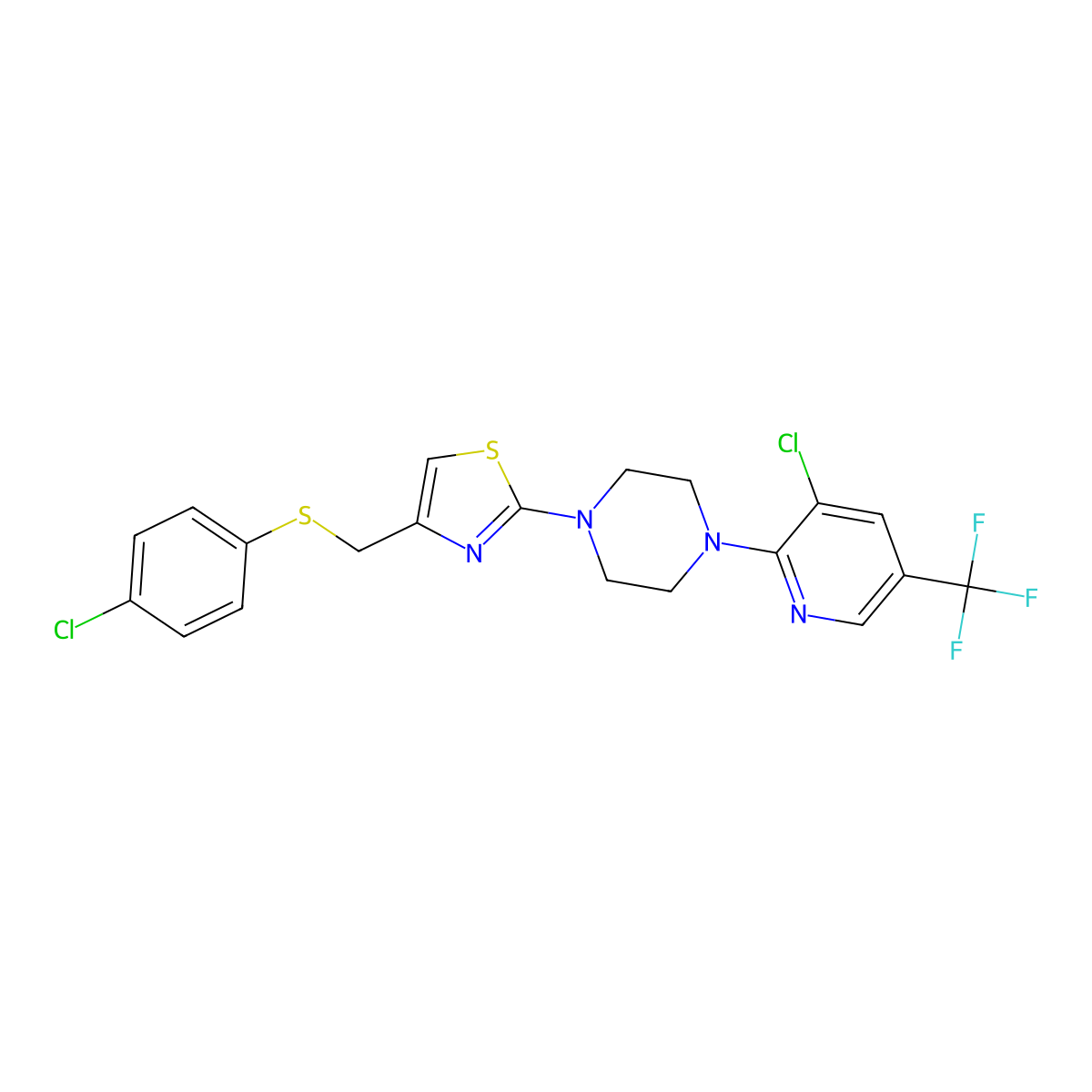 4-[(4-Chlorophenyl)sulfanylmethyl]-2-[4-[3-chloro-5-(trifluoromethyl)pyridin-2-yl]piperazin-1-yl]-1,3-thiazole molecular structure, CAS 303998-72-3