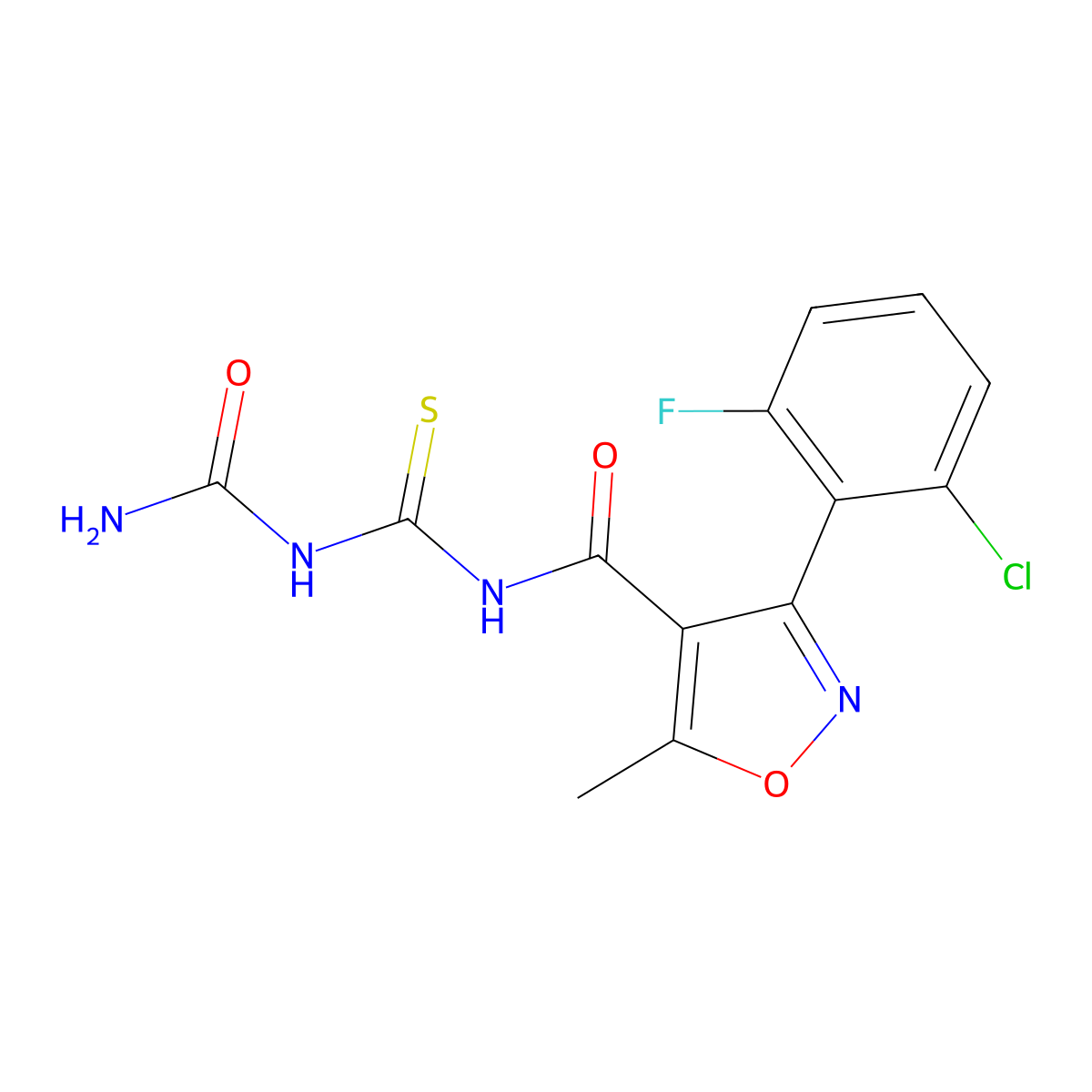 4-[({[(Aminocarbonyl)amino]carbothioyl}amino)carbonyl]-3-(2-chloro-6-fluorophenyl)-5-methylisoxazole molecular structure, CAS 303998-77-8