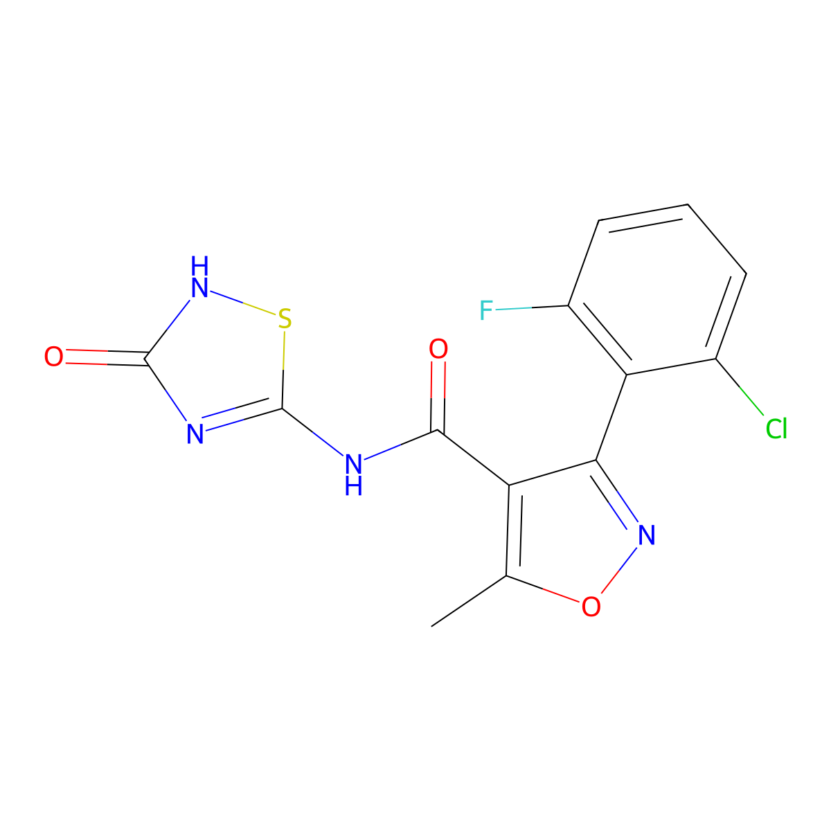 3-(2-chloro-6-fluorophenyl)-5-methyl-N-(3-oxo-2,3-dihydro-1,2,4-thiadiazol-5-yl)-4-isoxazolecarboxamide molecular structure, CAS 303998-79-0
