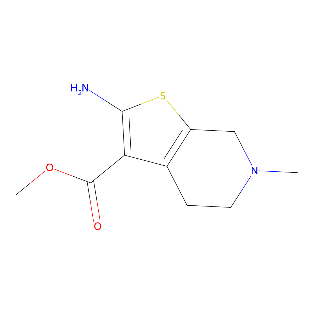 Methyl 2-amino-6-methyl-4,5,6,7-tetrahydrothieno-(2,3-c)pyridine-3-carboxylate molecular structure, CAS 303998-84-7