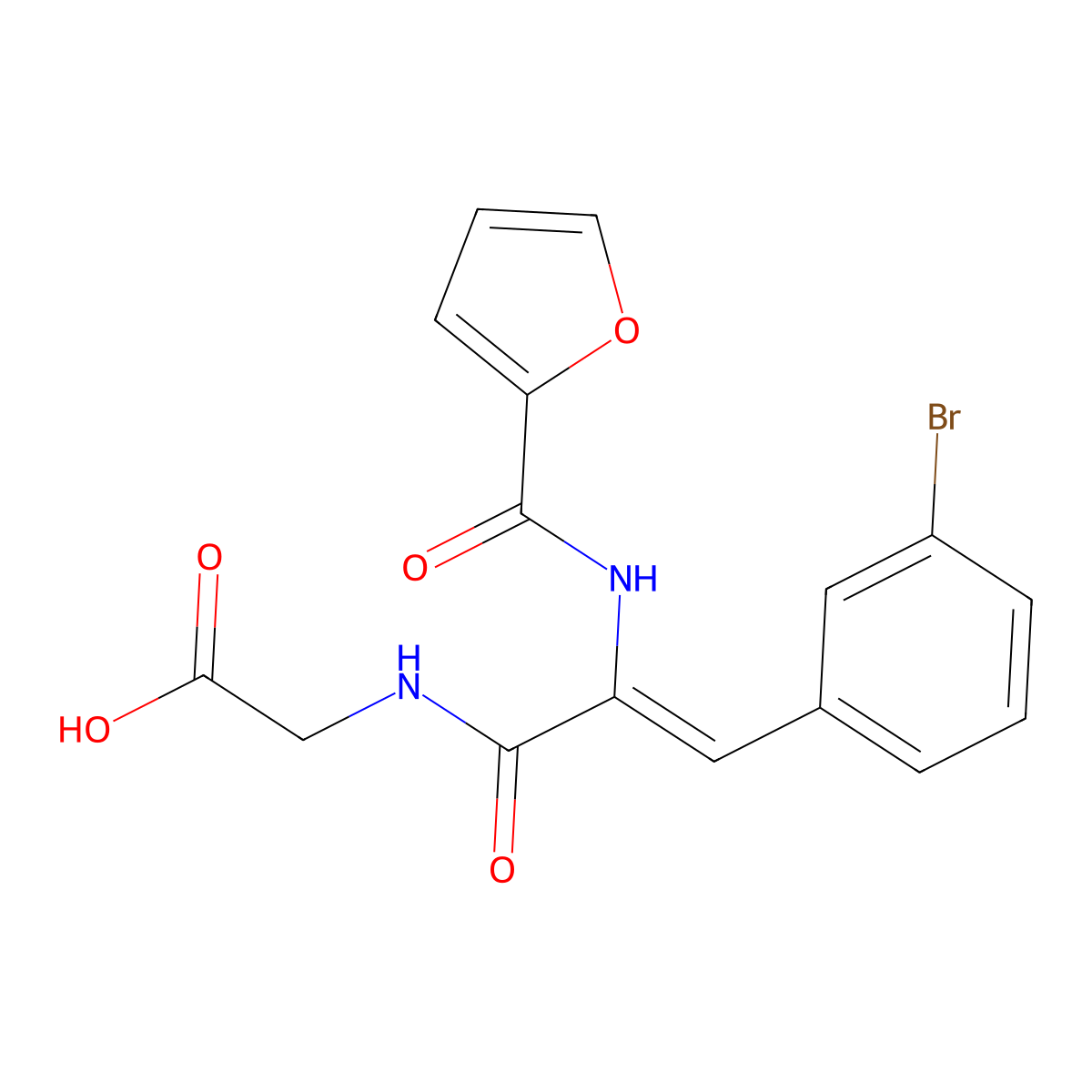 2-(3-(3-Bromophenyl)-2-(furan-2-carboxamido)acrylamido)acetic acid molecular structure, CAS 303999-83-9