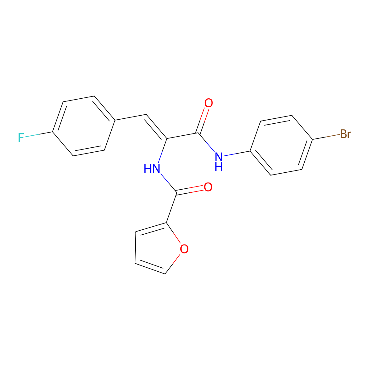 (2Z)-N-(4-Bromophenyl)-3-(4-fluorophenyl)-2-(furan-2-ylformamido)prop-2-enamide molecular structure, CAS 304000-35-9