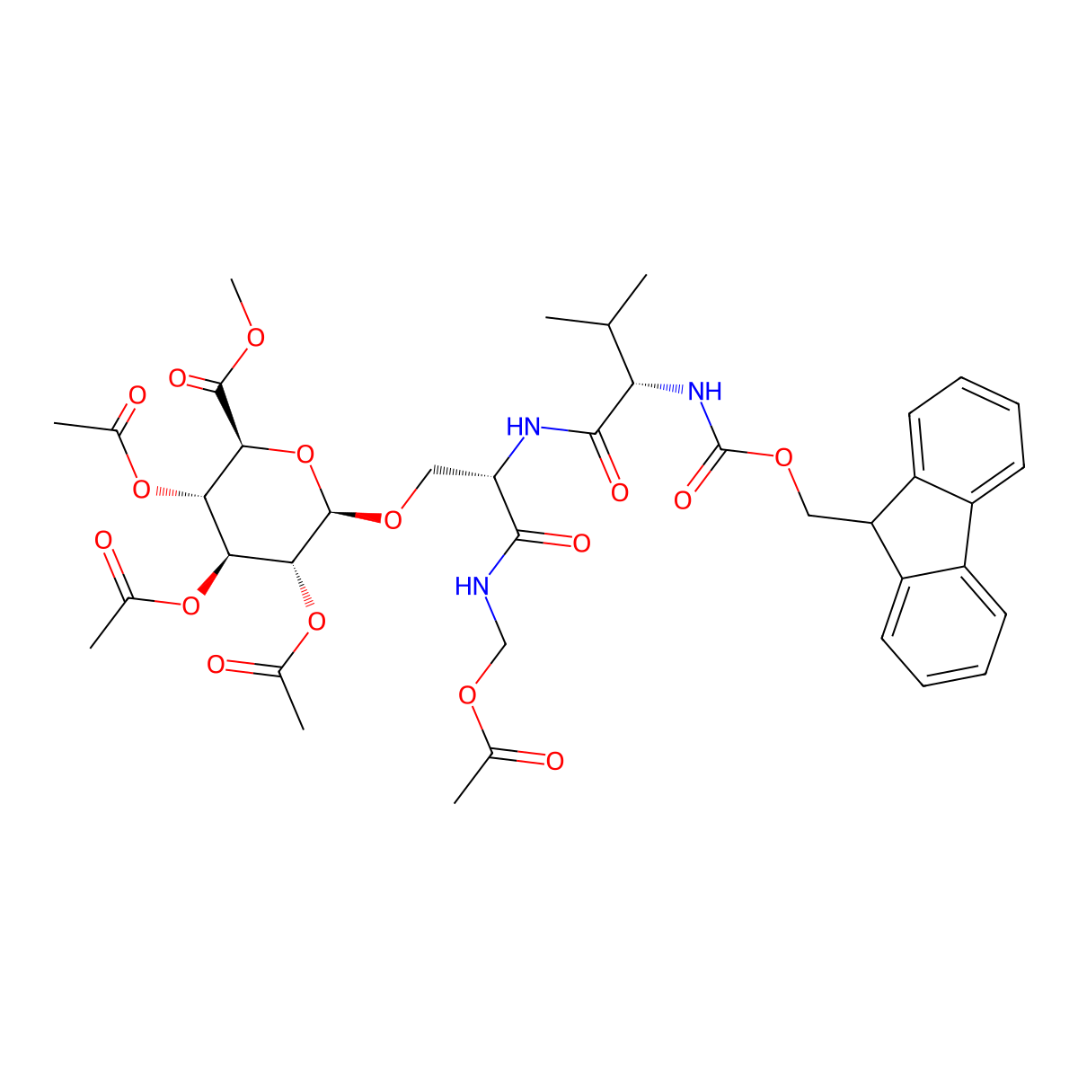 methyl (2S,3S,4S,5R,6R)-3,4,5-triacetoxy-6-[(2S)-3-(acetoxymethylamino)-2-[[(2S)-2-(9H-fluoren-9-ylmethoxycarbonylamino)-3-methyl-butanoyl]amino]-3-oxo-propoxy]tetrahydropyran-2-carboxylate molecular structure, CAS 3040077-81-1