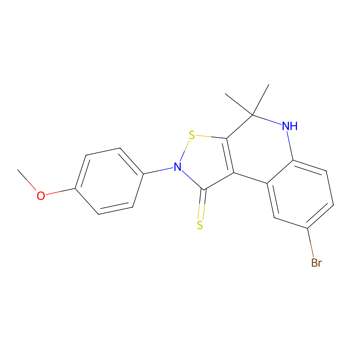 8-bromo-2-(4-methoxyphenyl)-4,4-dimethyl-5H-[1,2]thiazolo[5,4-c]quinoline-1-thione molecular structure, CAS 304013-24-9