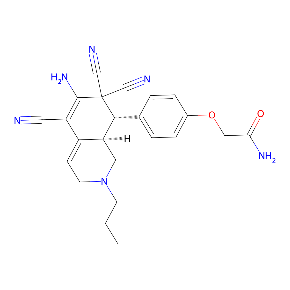 2-[4-(6-Amino-5,7,7-tricyano-2-propyl-1,2,3,7,8,8a-hexahydroisoquinolin-8-yl)phenoxy]acetamide molecular structure, CAS 304013-39-6