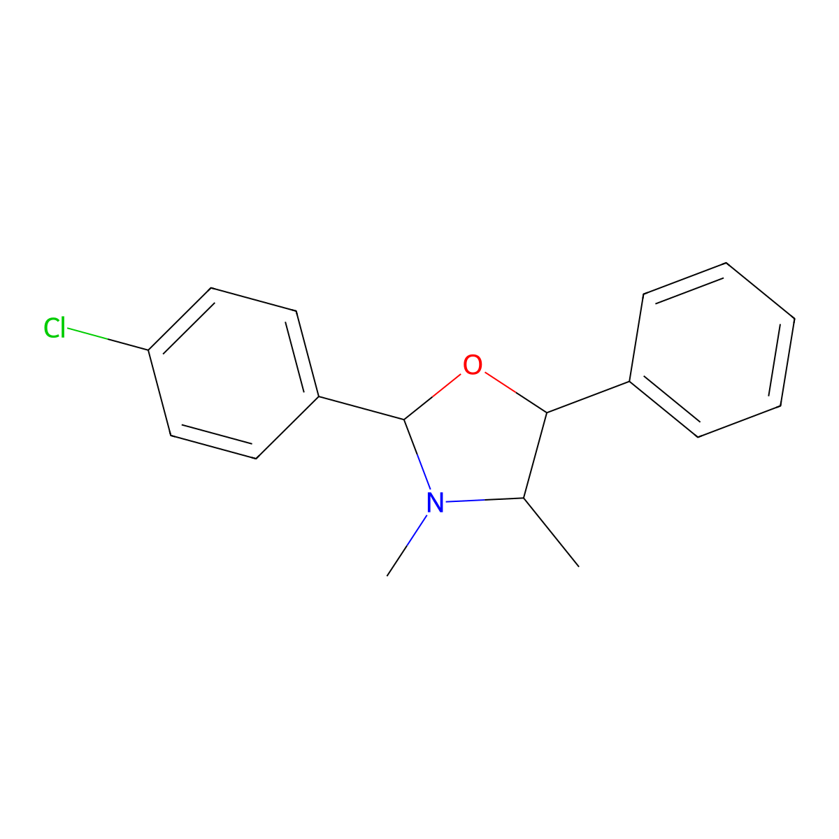 2-(4-Chlorophenyl)-3,4-dimethyl-5-phenyl-1,3-oxazolidine molecular structure, CAS 30403-82-8