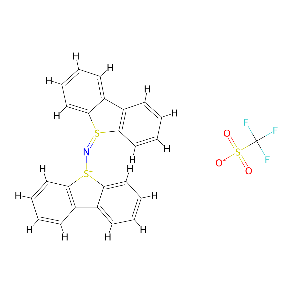 8-({8lambda4-Thiatricyclo[7.4.0.0^{2,7}]trideca-1(9),2(7),3,5,10,12-hexaen-8-ylidene}amino)-8-thiatricyclo[7.4.0.0^{2,7}]trideca-1(9),2(7),3,5,10,12-hexaen-8-ium trifluoromethanesulfonate molecular structure, CAS 3041039-95-3