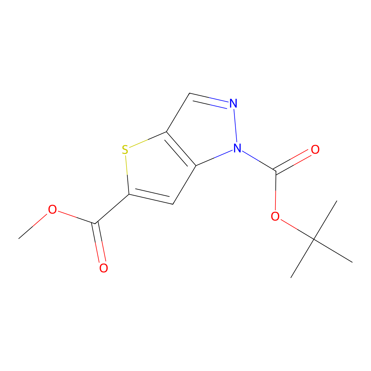 1-(Tert-butyl) 5-methyl 1H-thieno[3,2-C]pyrazole-1,5-dicarboxylate molecular structure, CAS 3043651-50-6